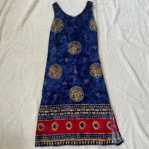 Vintage Blue and Red Midi Shift Dress
